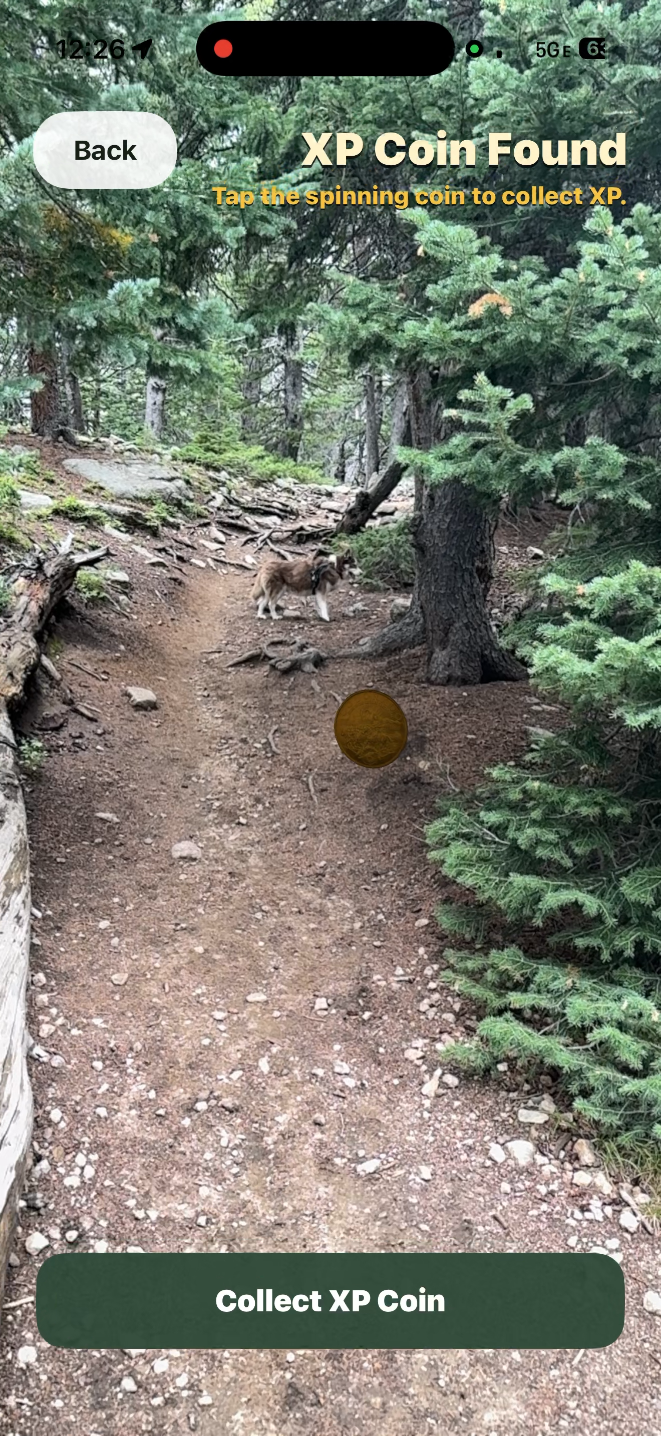 AR XP coin found screen
