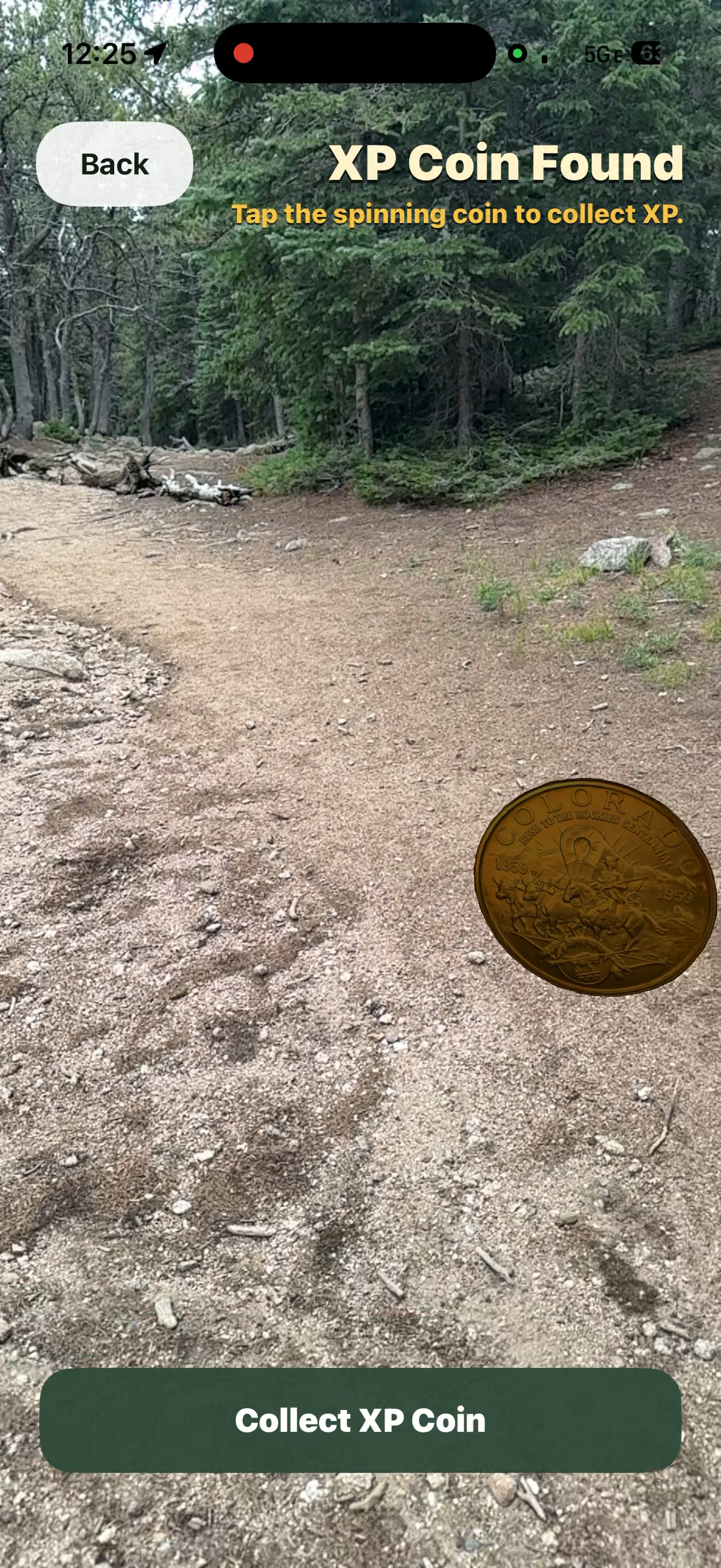 AR XP coin collection on trail screen