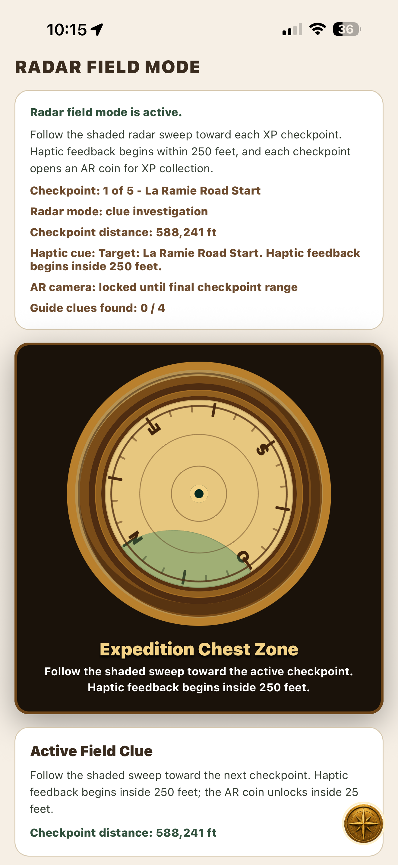 Radar field mode screen