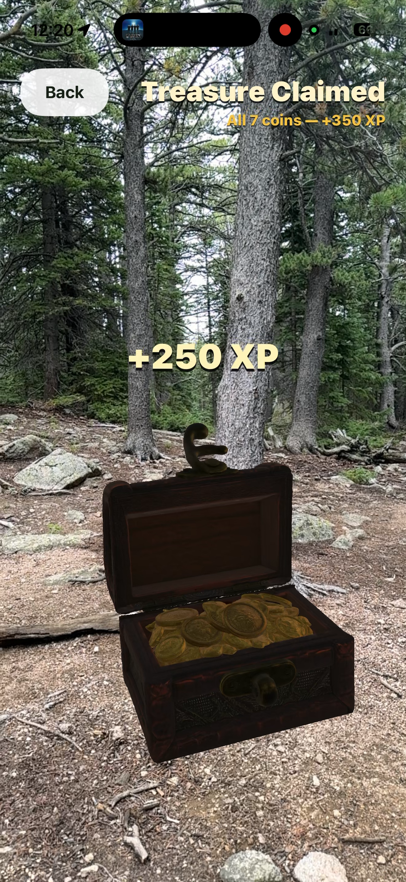 Treasure claimed AR screen